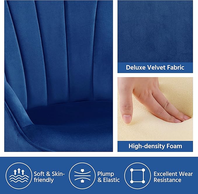 Yaheetech Velvet Accent Chair Modern Armchair Vanity Chair with Wing Side and Metal Legs Cozy and Soft Padded and High Back for Living Room/Home Office/Bedroom Blue