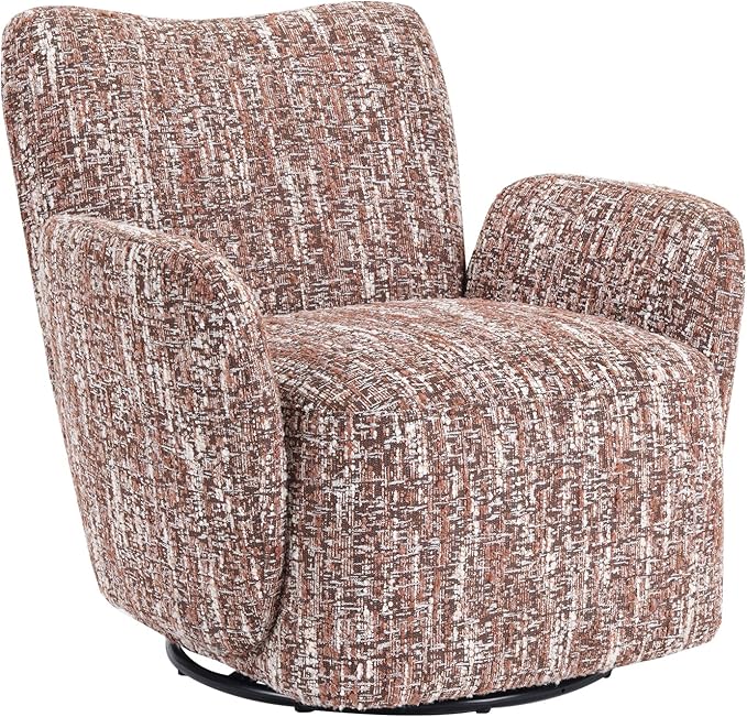 CANMOV 360° Swivel Accent Chair Modern Accent Armchair with Padded Armrest Nursery Chair for Living Room Bedroom Brown