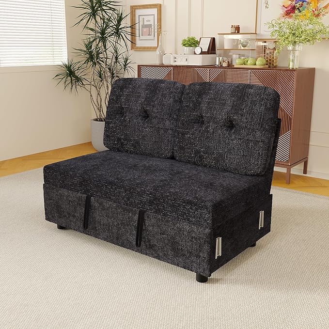 Pull Out Bed for Modular Sectional Sleeper Sofa with Adjustable Backrest Premium Textured Chenille Easy to Assemble Dark Blue