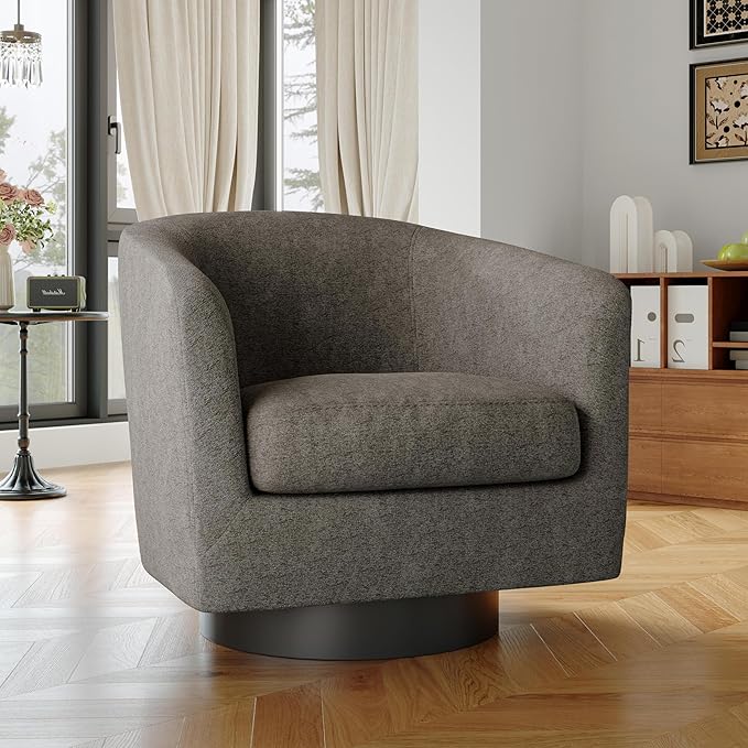 Swivel Barrel Chair Modern Round Chenille Swivel Accent Chair for Living Room Comfy Club Chair Upholstered Armchair for Bedroom Small Space-Chenille Tan