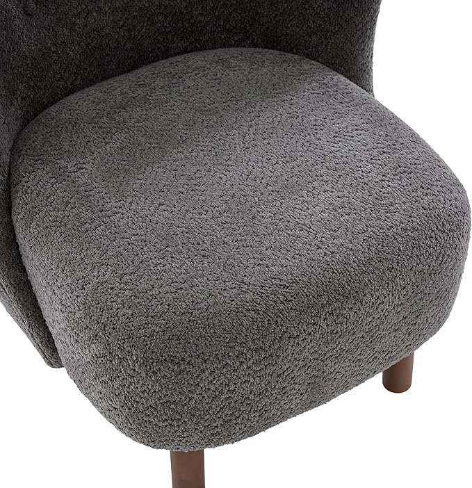 Scott Living Aurora Boucle Upholstered Wingback Accent Chair Solid Wood Living Room Slipper Chair Bedroom Comfy Reading Chair Dark Grey