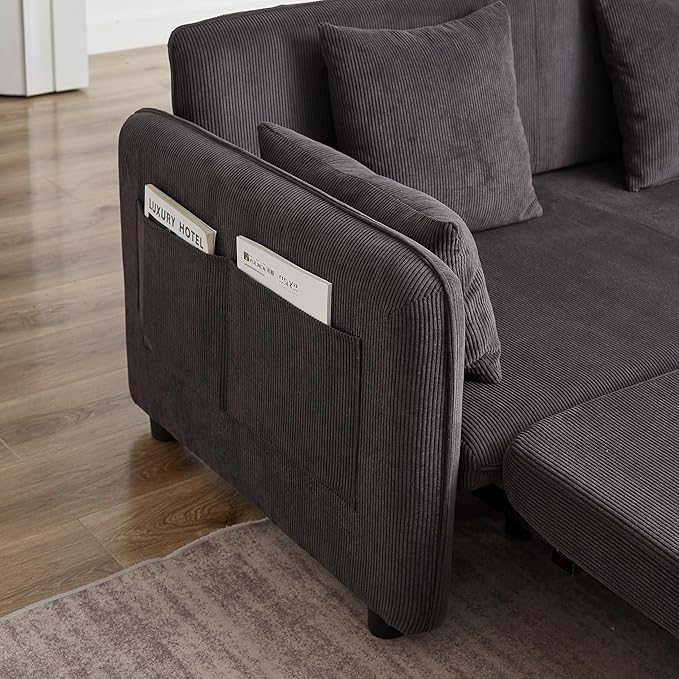 Ball &amp Cast 66 Convertible Sofa Bed3-in-1 Corduroy Loveseat Sleeper Pull Out Couch Bed with Pillows and Side Pockets Deep Seat Comfy Sofa Couches for Living RoomApartmentDark Grey