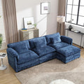 Modular Sectional Sofa Cloud Couch 112 L-Shape Sofa Chenille Comfy Upholstered with Removeable Ottoman and 3 Pillows for Living Room Navy