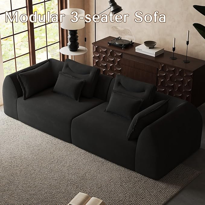 100 Oversized Sectional Sofa Chenille 3 Seater Couch Large Boneless Couch Sectional with Deep Seat Modern Cloud Sofa for Living Room Bedroom No Assembly Required Black