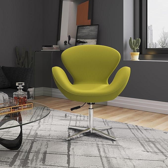 Manhattan Comfort Raspberry Adjustable Swivel Accent Chair with 360° Turn Polished Chrome Base Modern Retro Design Versatile Seat Ideal for Any Room Set of 1 Green