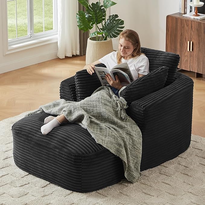 45.3W Boneless Chaise Lounge Sofa Chair Indoor Oversized Corduroy Reading Cloud Couch with Soft Pillows Comfy Single Seat Floor Sleeper Sofa Bed for Living Room Apartment Office Small Spaces