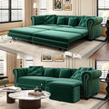3-in-1 Pull Out Sofa Bed - 89 King Size Convertible Sleeper Sofa Large Velvet 3-Seater Sofa with Movable Ottoman Sleek Rivet Detailing Tufted Design Pull Out Couch (Green)