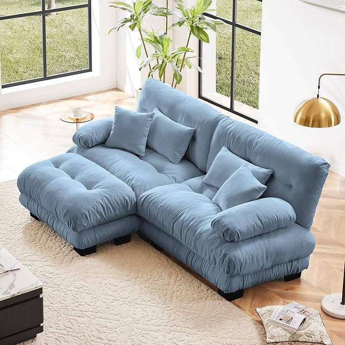 Setawix Luxury Modular Sectional Sofa Couch with Deep SeatOversized L-Shaped 2 Seater Sofas with Curved ArmrestComfy Chenille Cloud Couch for Living RoomBlue