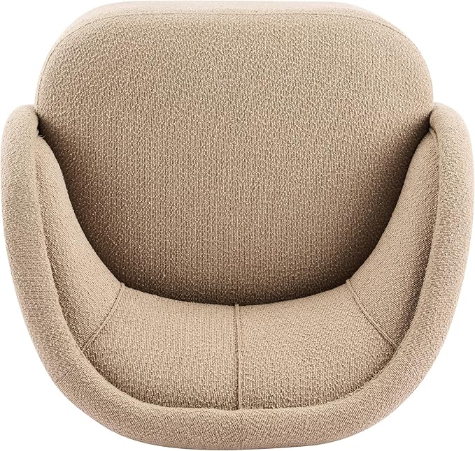 Scott Living Amanda Carly Low Profile Accent Chair Round Backrest Side Chair Living Room Armchair with Boucle Fabric Cushion Comfy Reading Chair for Bedroom Wooden Single Lounge Sofa Dark Beige