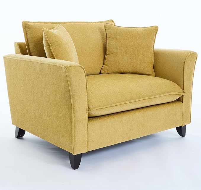 Oversized Accent Chair Chenille Fabric Armchair with Pillow Comfy Single Sofa with 46.3 Wide Seat Cushion Rubberwood Legs Elegant Ruffled Armrests Lounge Chair for Living Room Office (Yellow/45)