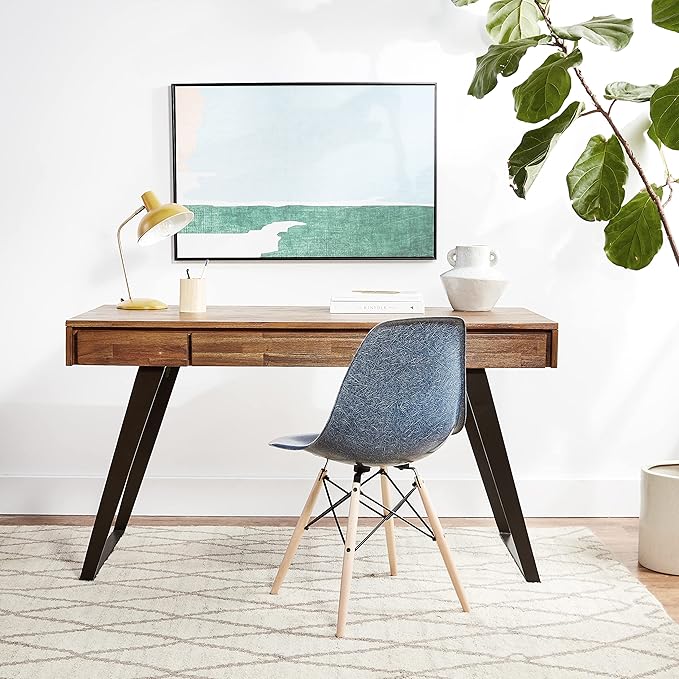 SIMPLIHOME Lowry Desk - 54 Inch Wide Solid Acacia Wood and Metal Writing Desk in Rustic Natural Aged Brown Modern Industrial Home Office Computer Table with 2 Drawers and Flip-Down Keyboard Tray