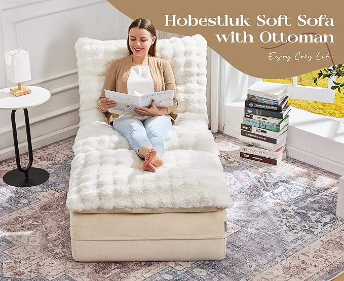Hobestluk Sofa Couch Foam Sofa for Small Spaces Comfy Sofas with Footrest Couch Recliner Small Sofas for Living Room Bedroom Apartment (White)