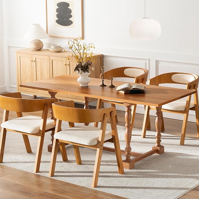 Chogori Wooden Dining Chairs Modern Dining Room Chairs with Arms and Upholstered Seat Farmhouse Style Chairs for Kitchen Dining Room Living Room (Dark Oak Set of 2)