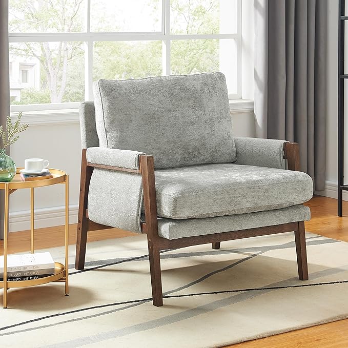Roundhill Furniture Kelly Mid-Century Modern Accent Armchair Gray