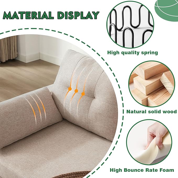 101 Modern Sectional Sleeper Sofa Bed U Shaped Couch with Storage Ottoman and Side Pockets 4 Seater Sofa for Living Room Apartment Beige