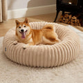Bedsure ComfyFleece™ Donut Large Dog Bed - Washable Faux Fur with Corduroy Fleece &amp Anti Slip Bottom Round Pet Bed with Removable Cover Sandy Beige 36x36x8 inches