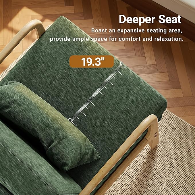 Claiks Mid-Century Modern Accent Chair Living Room Armchair with Solid Wood Frame &amp Lumbar Pillow Comfy Upholstered Lounge Chair for Bedroom Office Linen-Like Fabric Green