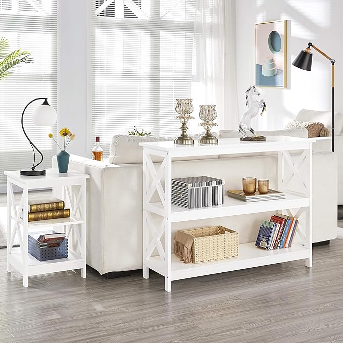Yaheetech Television Stands &amp Entertainment Centers with 3 Tier Storage Shelf TV Stand for Living Room White