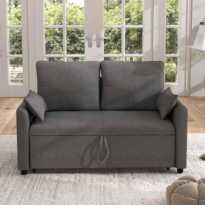 Pull Out loveseat Sleeper：55 Grey Sleeper Sofa Bed Couch for Living Room 2 in 1 Love seat Convertible Sofa Bed Couch pullout sofabed Comfortable(55.1 Sofa Bed)
