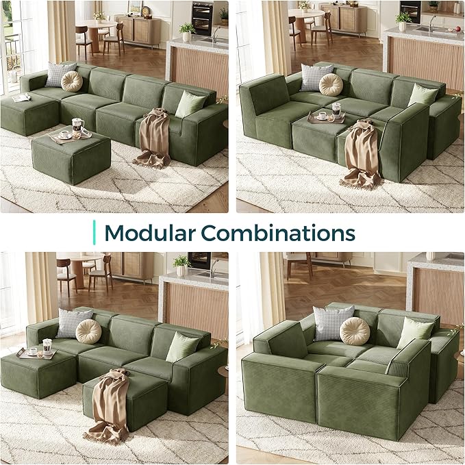 LINSY HOME Modular Sectional Sofa 76 Boneless 2-Seat Loveseat Sofa Couch Comfy Corduroy Sectional Cloud Couches for Living Room No Assembly Required Green