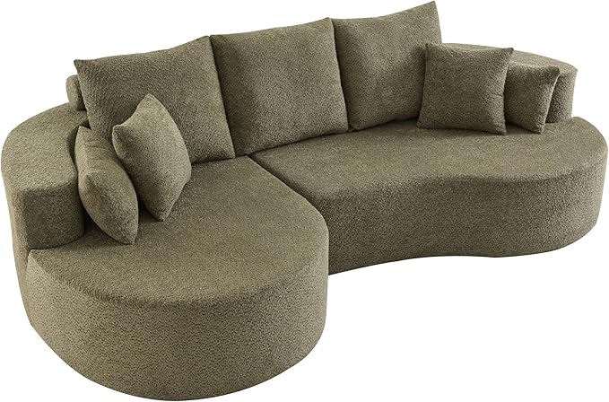 Merax 106 Fabric Cloud Curved Sofa 2 Piece Sectional Sofa with Chaise and 7 Pillows for Living Room Apartment Bedroom Full-Compressed No Assembly Required (Green)