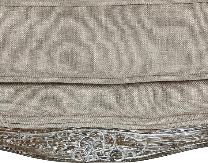 Lexicon Oak Distressed Solid Wood Accent Chair with Feather Down Seating Natural Linen Fabric Padded Armchair for Living Room Bedroom Reading Room or Sunroom Neutral