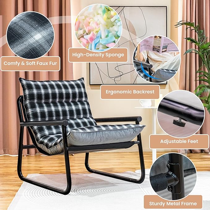 Accent Chair with Arms Living Room Chair with Cushion Comfy Chairs Padded Patio Leisure Lounge Chair Sturdy Comfy for Reading Nook &amp Bedroom 200Lbs Capacity(Black 2)