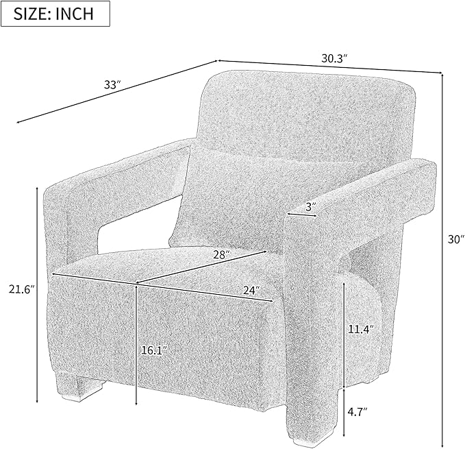 Modern Accent Chair with Sleek Right-Angle Armrests Armchair Single Sofa with Square Wooden Block Legs Ergonomic Lumbar Support Inclined Seat for Living Room (Green317)