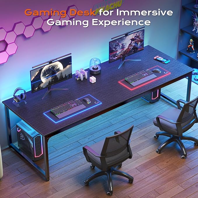 PRAISUN 78.7 X 29.5 Inch Computer Desk with Deeper Desktop Long Gaming Office Writing Work Desk for Home Office Study Bedroom Work from Home Metal Frame Black