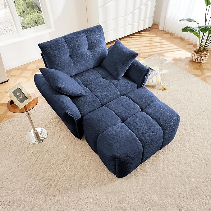 Aoowow Modular Sectional Sofa Chair with Movable Ottoman 47” Modern Chenille Single Seater Sofa Upholstered Sofa Couches for Living Room Apartment BedroomBlue