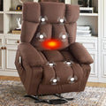 Power Lift Recliner Chair for Elderly Big and Tall Lift Chair with Massage and Heat for Living Room Fabric Electric Recliner Chairs with 4 Side Pockets USB Charge PortBrown