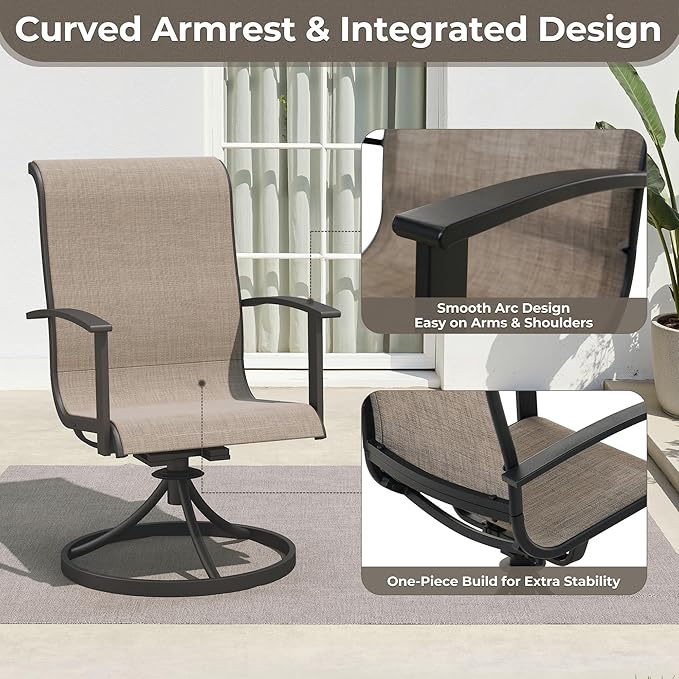 Grand patio Outdoor Swivel Dining Chairs 4-Piece Patio Dining Chairs Set Mesh Sling Patio High Back Swivel Rockers Mixed Coffee