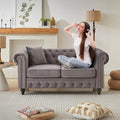 63.5 Velvet Oversize Chesterfield Grey Loveseat Sofa Rolled Arms Modern Sofa with Button Design and 2 Cushions for Living Room (Grey 63.5 Loveseat Sofa)