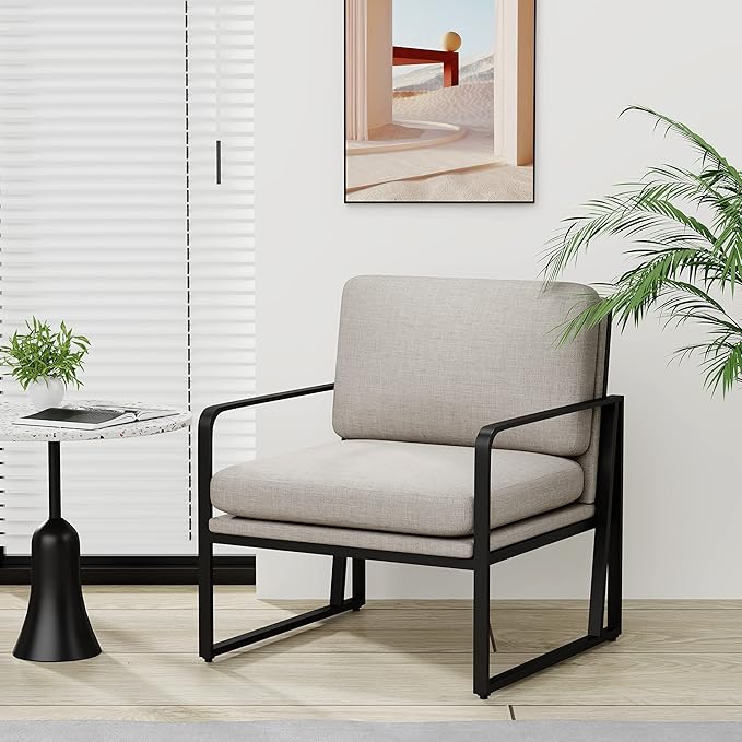 Andeworld Modern Accent Chair Set of 2 Mid Century Living Room ArmchairUpholstered Linen Sofa Side Chair with Metal Legs for ReadingLoungingBedroom Apartment Light Grey 2