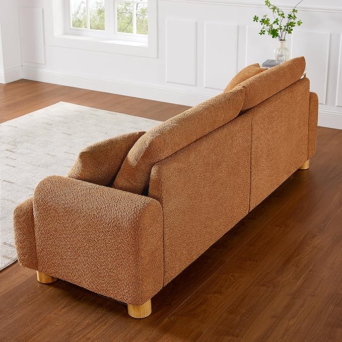 VANOMi Boucle Sofa Couch 91 Comfy Tufted Upholstered Cloud Couches Modern 3 Seater Sofa with Pillows Oversized Deep Seat Sherpa Couch for Living Room Bedroom Apartment (Curry)