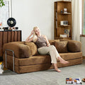 78 Inch Convertible Sofa Bed Corduroy Boneless Couch with Fixed Frame and 4 Pillows Modular Sectional Couch for Living Room Bedroom Studio Floor Bed Loveseat Sofa (Brown)