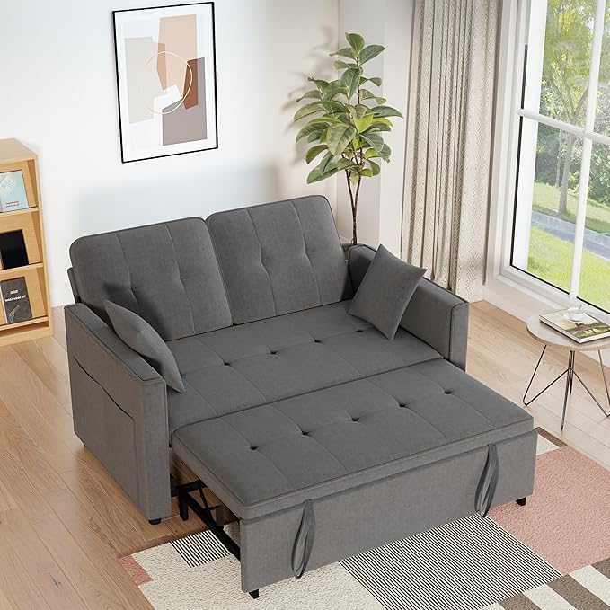 Pull Out Sofa Bed: 71 Gray Convertible Loveseat Sleeper Sofa Bed for Small Space Modern 3 in 1 Couch with Storage Couch Beds for Living Room (Grey)