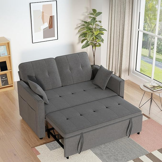 Pull Out Sofa Bed: 71 Gray Convertible Loveseat Sleeper Sofa Bed for Small Space Modern 3 in 1 Couch with Storage Couch Beds for Living Room (Grey)