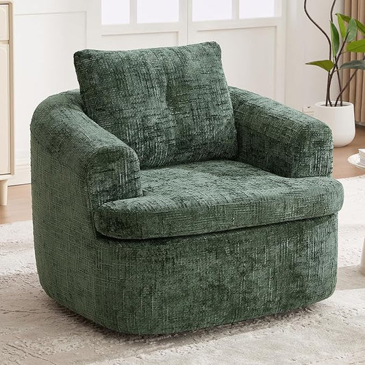 360° Swivel Barrel Accent Chair 36.6 Swivel Round Sofa Chair with Dual-Layer Cushion Design Modern Upholstered Single Sofa for Living Room Bedroom Office and Hotel (Green 121)