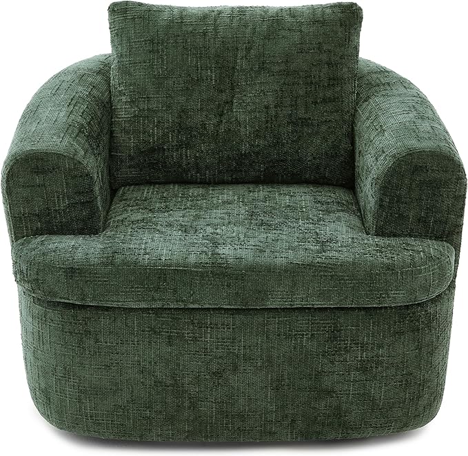 360° Swivel Barrel Accent Chair 36.6 Swivel Round Sofa Chair with Dual-Layer Cushion Design Modern Upholstered Single Sofa for Living Room Bedroom Office and Hotel (Green 121)