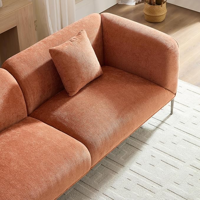 MEETAKING 82.7 Modern Boucle Sofa 3-Seater Upholstered Couch with Metal Legs Luxury Deep Seats Cloud Curved Sofas Minimalist Comfy Couches for Living Room Apartment Home Office Bedroom - Orange