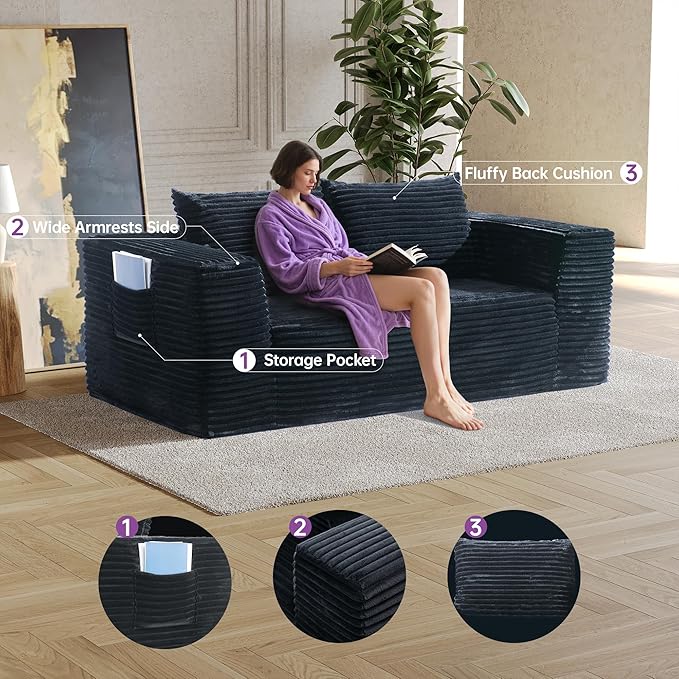 Sofa 71 Loveseat Sofa-in-a-Box Deep Seat Couch No Assembly Required Comfy Plush Corduroy for Living Room Bedroom Office