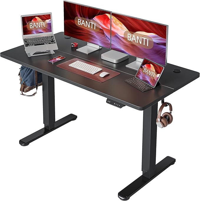BANTI 63'' Electric Height Adjustable Standing DeskSit Stand up DeskErgonomic Sit-Stand Desk for Home OfficeBlack Top