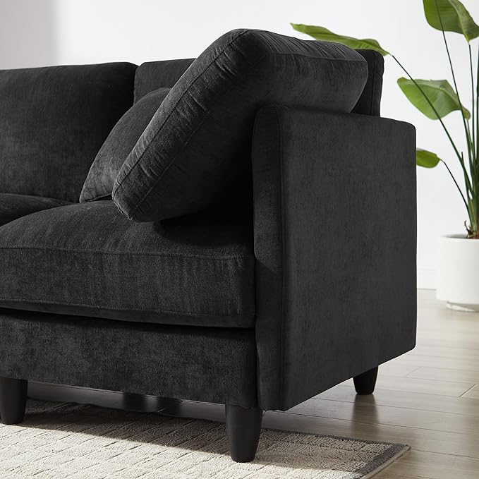 Modular Sectional Sofa Oversized Chenille Cloud Couch with Movable Ottoman 7 Seater Cloud Sectional Couch Convertible L/U-Shape and Sofa Bed Couches for Living Room Black