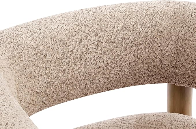 Christopher Knight Home Carly Low Profile Accent Chair Round Backrest Side Chair Living Room Armchair with Boucle Fabric Cushion Comfy Reading Chair for Bedroom Wooden Single Lounge Sofa Wheat