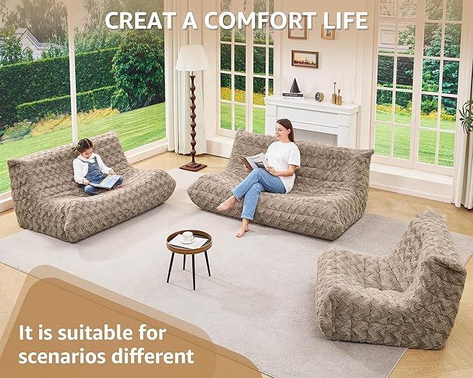 Bean Bag Chairs for Adults Giant Bean Bag Chair Memory Foam BeanBag Chair Bean Bag Sofa with Filler Faux Fur Fireside Beanbags Lazy Sofa for Living Room Bedroom Office (Brown Chevron Single)