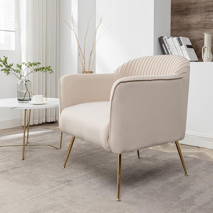 Contemporary Velvet Accent Chairs for Living Room Bedroom and Entryway Modern Armchair with Sleek Metal Legs Elegant Seating Solution for Small Spaces Tan