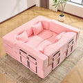 2-in-1 4 Seat Folding Sofa Bed with Pillow No Assembly Futon Twin Size Sofa Bed Breathable Velvet Convertible Couch Bed for Living Room and Guest Room 71.65 Inch Pink