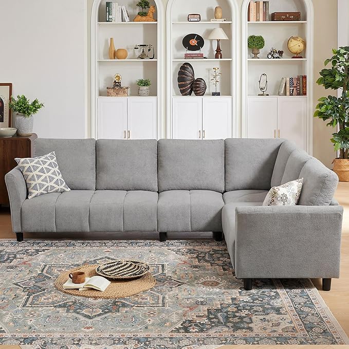 Convertible Sectional Sofa L Shaped Couch with Removable Washable Covers 6 Seat Sofa Couch with Friendly Fabrics Modern Corner Sofa for Living Room Apartment Office Light Grey