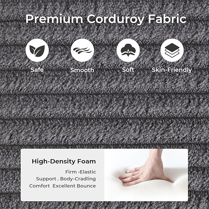 WELAX 77 Convertible Sleeper Sofa Bed Boneless Cloud Queen Futon Couches with 2 Pillows &amp Removable Armrests Corduroy Folding Floor Couch No Assembly for Bedroom Living Room Grey
